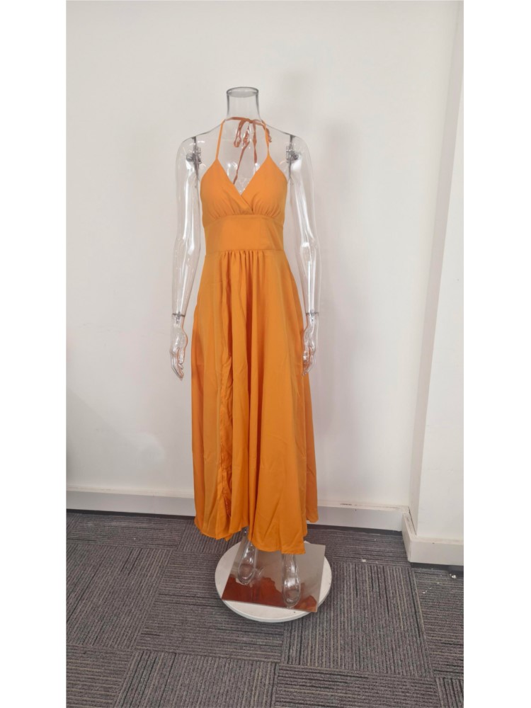 Robe longue tendance pour femme, col en V, dos nu, sans manches, à fines bretelles, taille haute, style débardeur, pour fêtes, rendez-vous et shopping