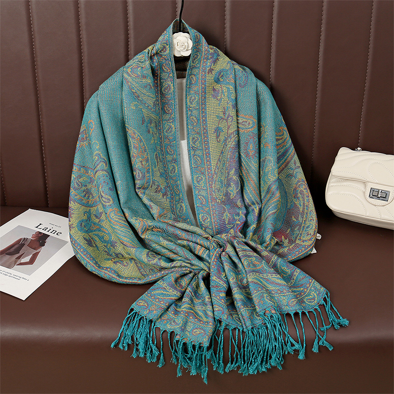 Châle Pashmina Paisley pour Femme, Écharpe Jacquard, Foulards Imprimés Cajou, Bordures de Fleurs, Couverture à Pompons, Châles Ethniques