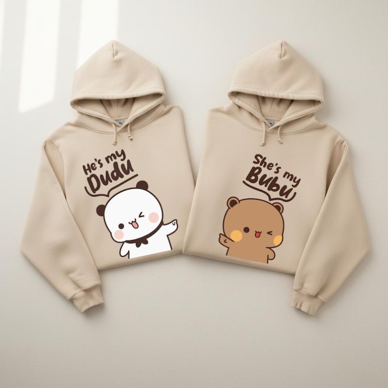 Bubu Dudu Bear Couple sweats à capuche assortis pour elle et lui tenue pull col rond manches longues mode doux confortable sweat à capuche thermique