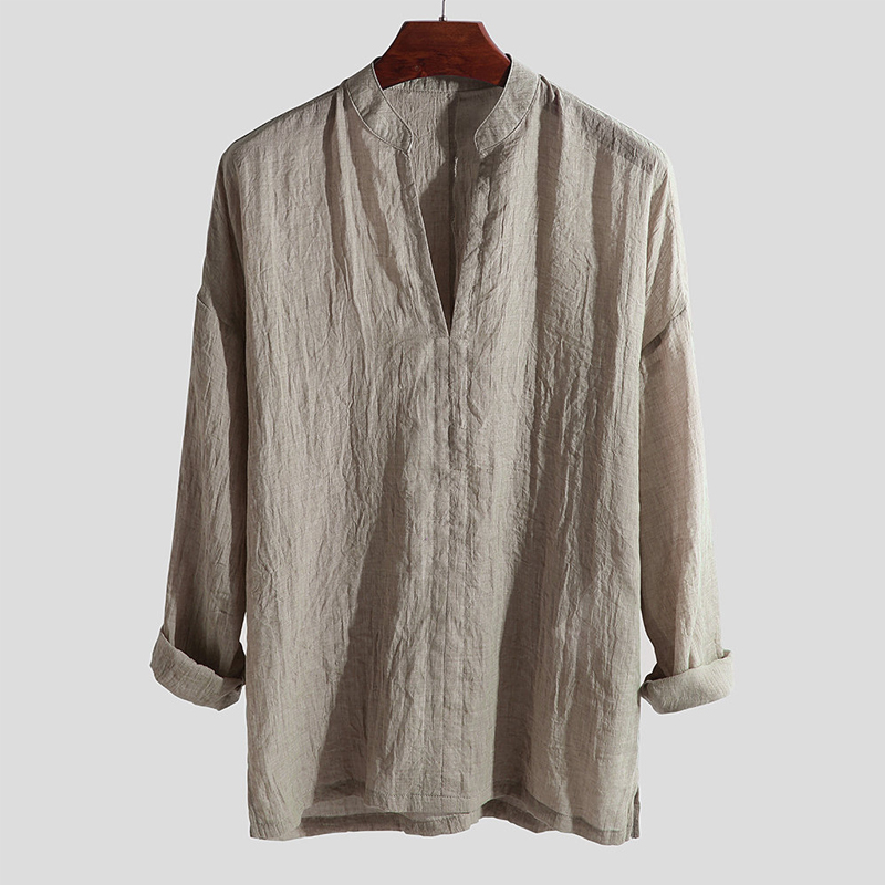 Chemise en coton et lin à manches longues pour hommes, chemises sociales décontractées, chemisiers formels, monochromatique, chemise normale, mode, vêtements pour hommes