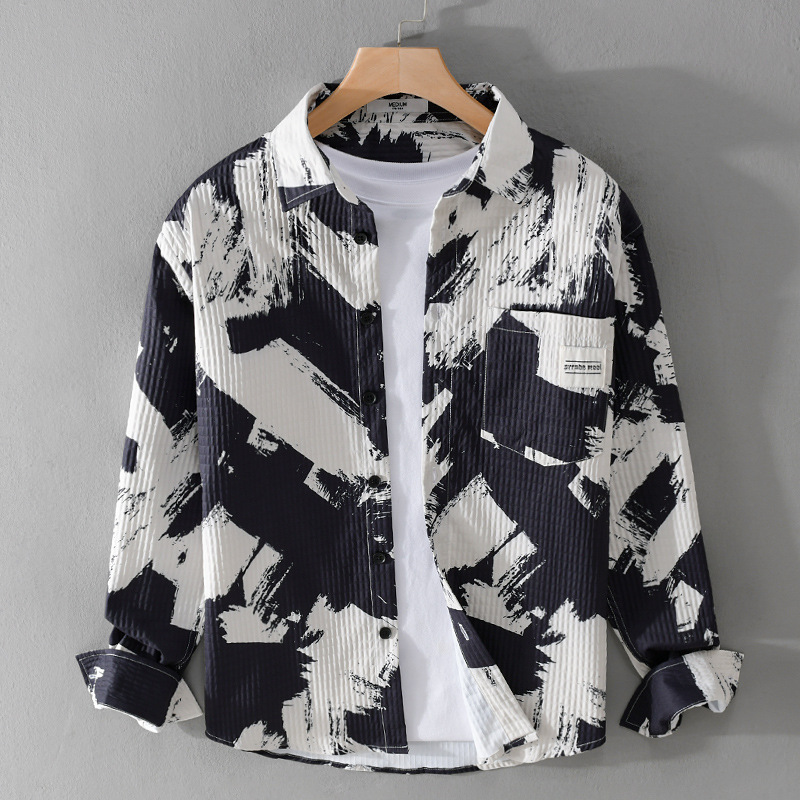Chemise à manches longues de haute qualité pour la nouvelle mode d'automne, marque tendance, beau style d'affaires, chemise rayée texturée, coupe ajustée