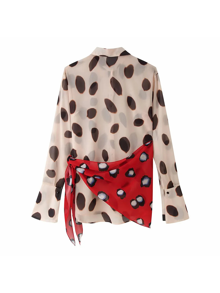 Robe patchwork pour femme avec bretelles en foulard de soie, style festival de musique, sexy, à simple boutonnage, manches longues, imprimé pois, pour femme élégante