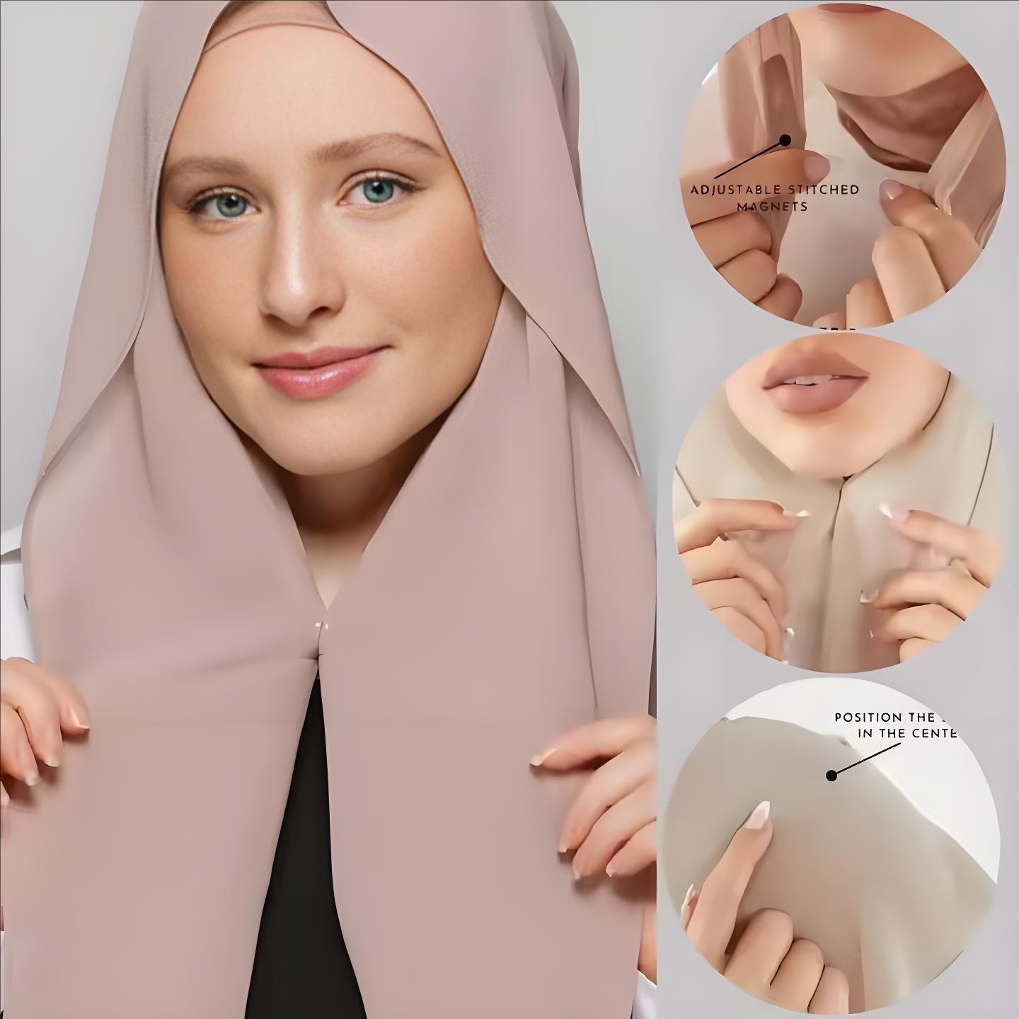 Hijab instantané en mousseline de soie avec boucle magnétique intégrée, couleur unie, écharpe musulmane pour femme, Turban islamique doux, bandeau à la mode, châle