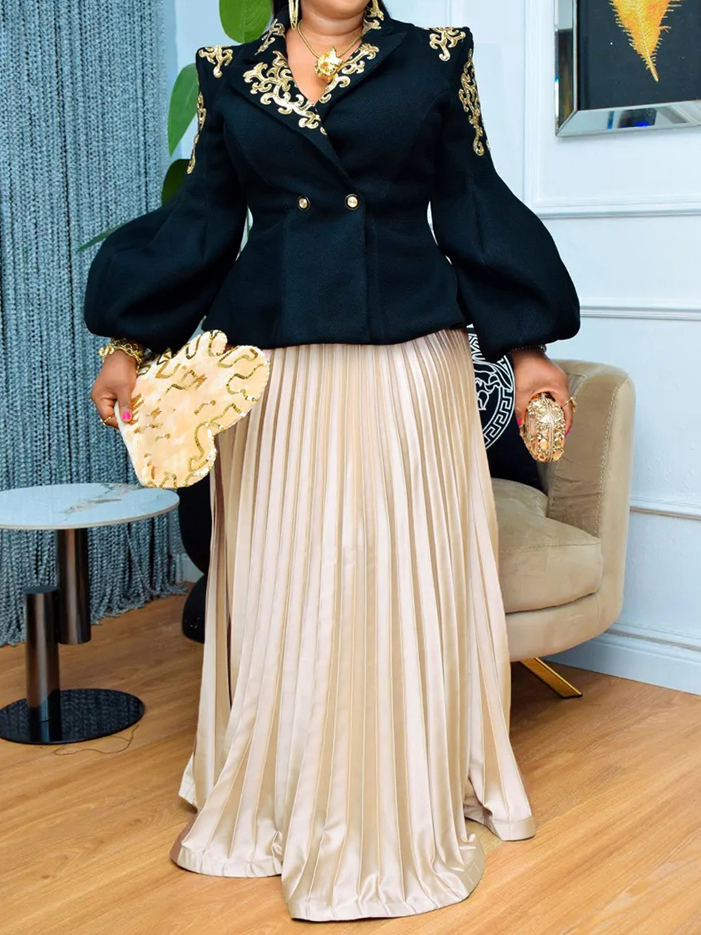 Vêtements africains pour femmes, 2 pièces, hauts à manches longues assortis et jupe plissée, Robe de soirée, tenue d'invité de mariage