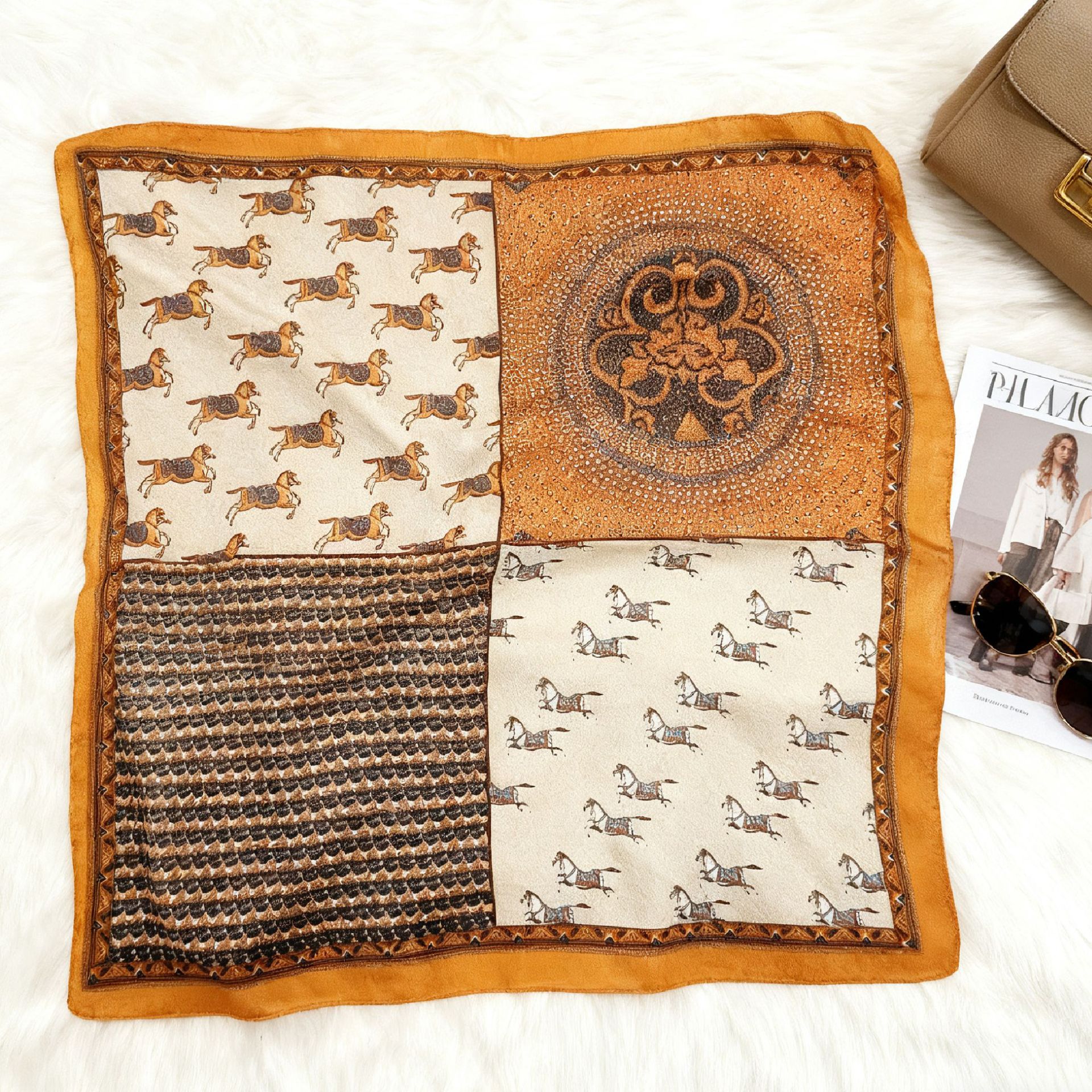 Écharpe carrée en coton pur de luxe pour femmes, foulard, écharpe pour le cou et les cheveux, design imprimé, foulard de tête, écharpe tendance pour filles
