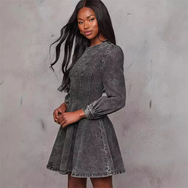 Robe en jean élégante pour femme, nouvelle collection automne, manches longues, coupe trapèze, sexy, patchwork, ajustée, mode, club, streetwear