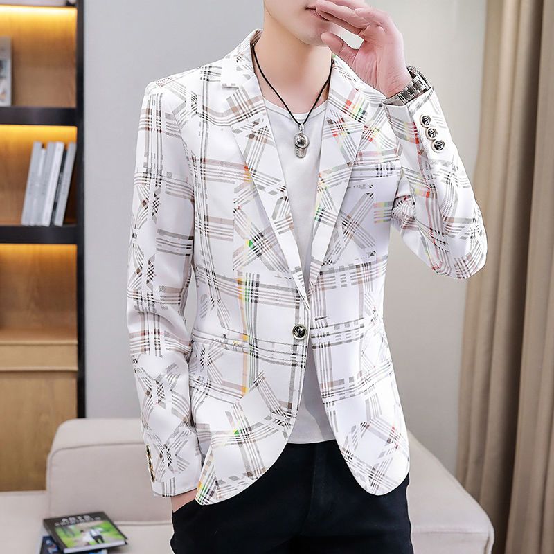 Veste blanche fine pour hommes, costumes et blazers classiques à carreaux, coupe cintrée, vêtements d'été, manteaux originaux élégants, nouveaux décontractés, 2025