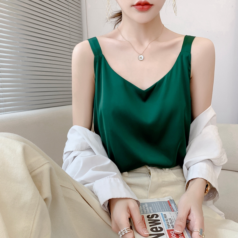 Camisole en soie pour femmes, costume d'été à l'intérieur, col en v, gilet à bascule en Satin, fin, ample, sans manches, écharpe, hauts en soie, petite chemise tendance, 2025