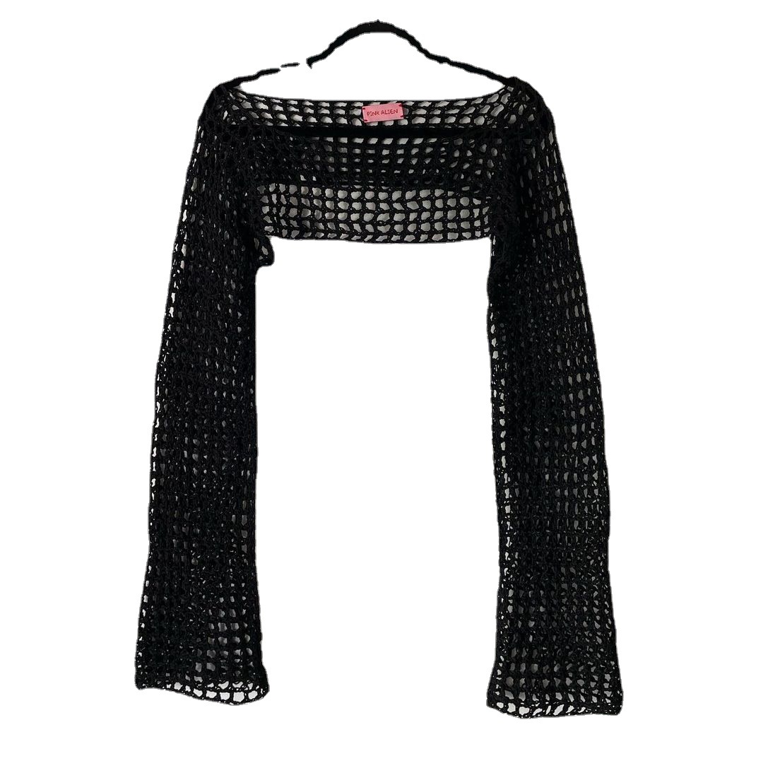 Nouveau pull en crochet fait main pour femme 2026, décontracté, à manches courtes évasées, sexy, en maille, idéal pour la plage et les vacances