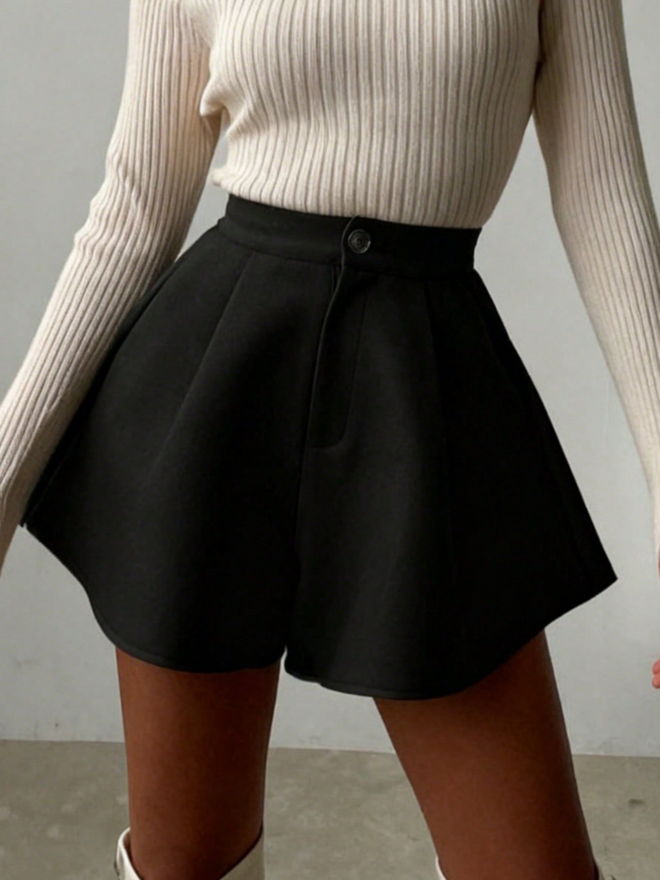 Vêtements d'automne pour femmes, couleur unie, noir, élégant, pour les déplacements, coupe ample, short et jupe à poches