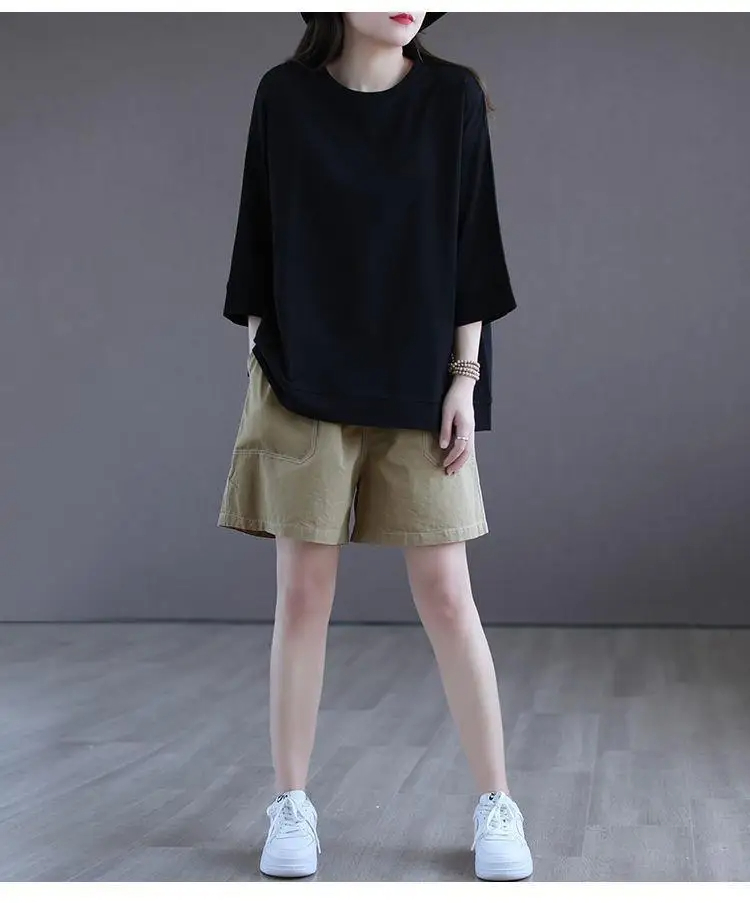 T-shirt manches courtes pour femmes, nouvelle simplicité, polyvalent, décontracté, mode, manches 3/4, élégant, couleur unie, printemps et été