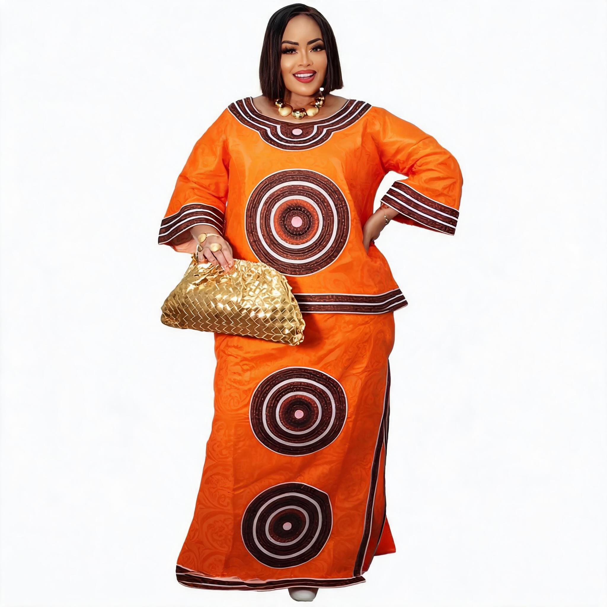Robes africaines pour femmes grande taille, robe longue en bazin riche avec broderie et écharpe