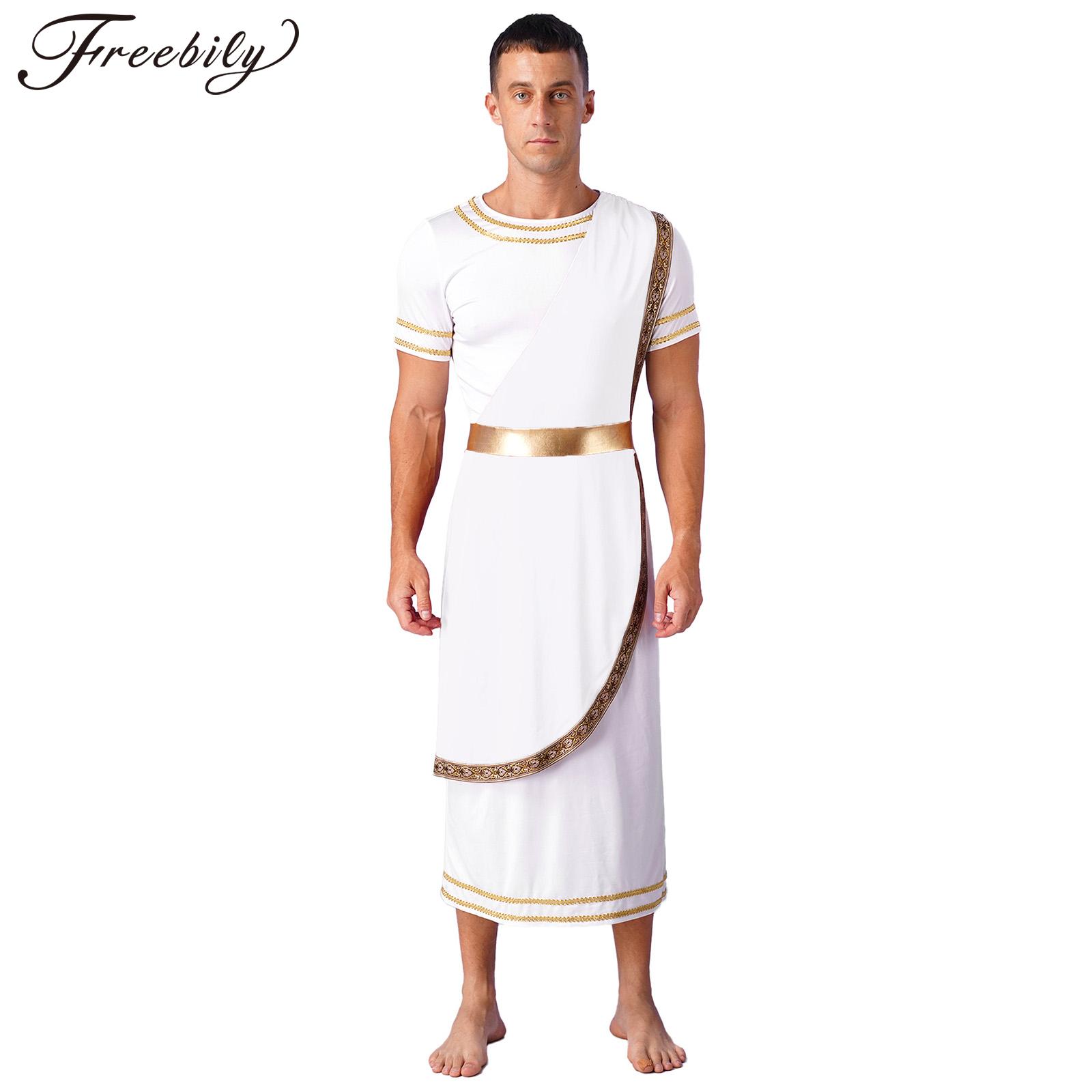 Costume de Toge Romaine à Manches Courtes pour Homme, Robe Rétro, oral alier Médiéval, Kokor, ixà Thème d'Halloween, Barrage, Grec des Prairies
