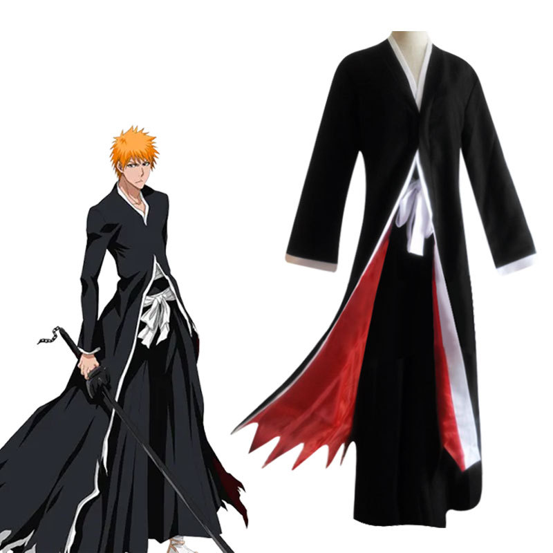 Costume de cosplay BLEACH, uniforme de Shinigami Kurosaki Ichigo, 3 styles de cape Bankai, robe kimono noire basique pour fête de carnaval