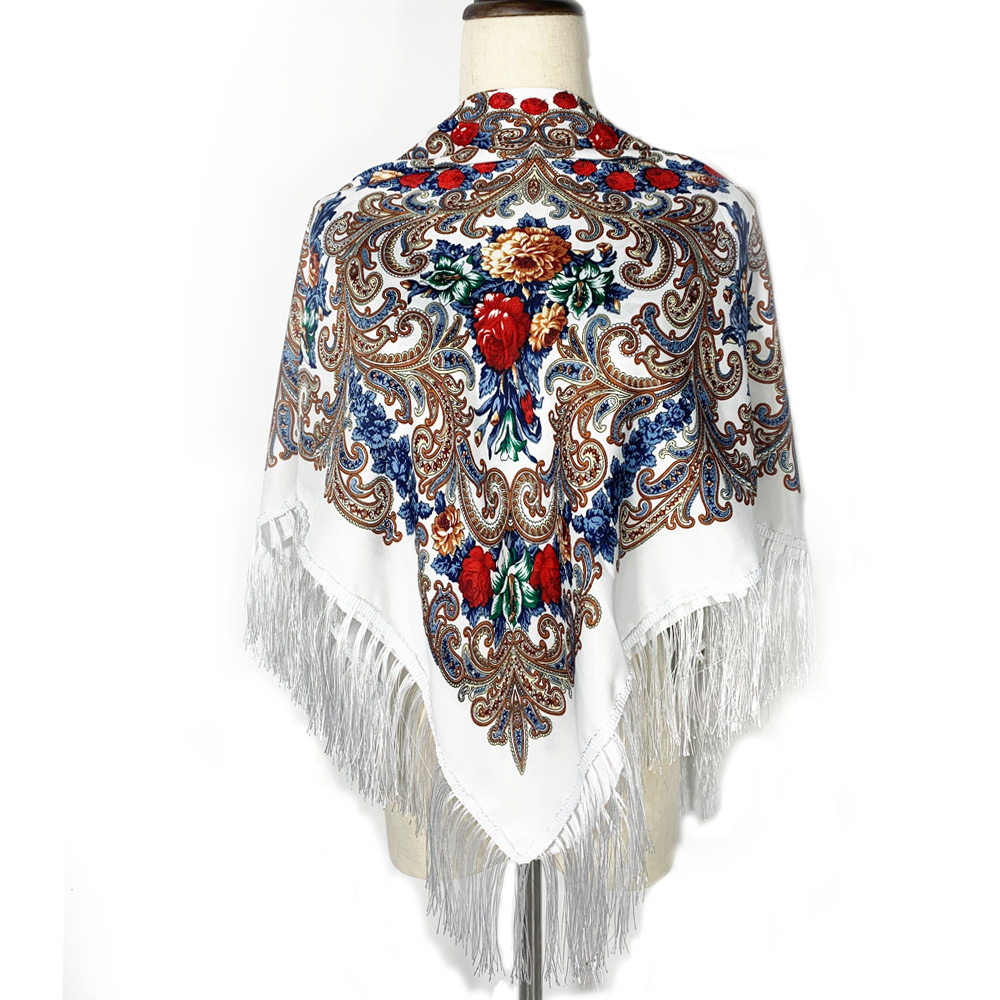 115*115 cm femmes russe écharpe de luxe imprimé fleuri carré Bandana ukrainien à franges châle Babushka mouchoir bandeau