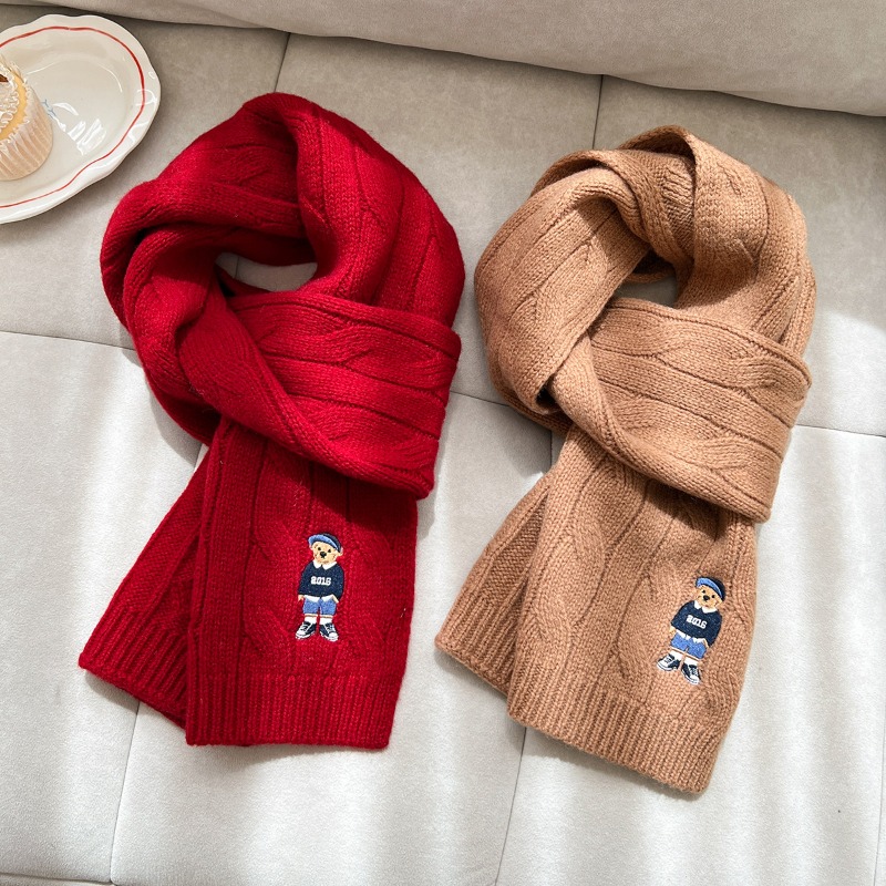 Écharpe en laine australienne 100%, tricot torsadé, Vintage britannique, brodé, ours, épais pour la chaleur, nouvelle collection