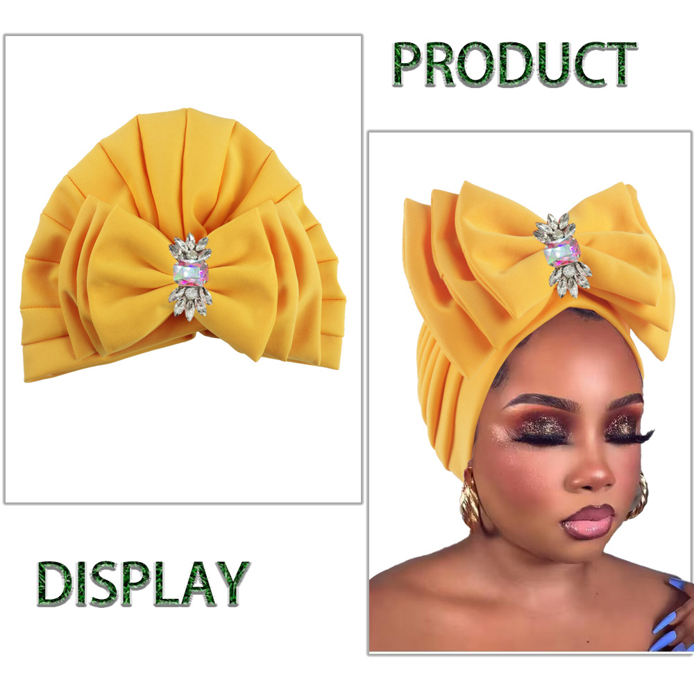 Bonnet Turban doux pour femmes, avec nœud papillon multicouche, Bonnet enveloppant la tête pour dame africaine