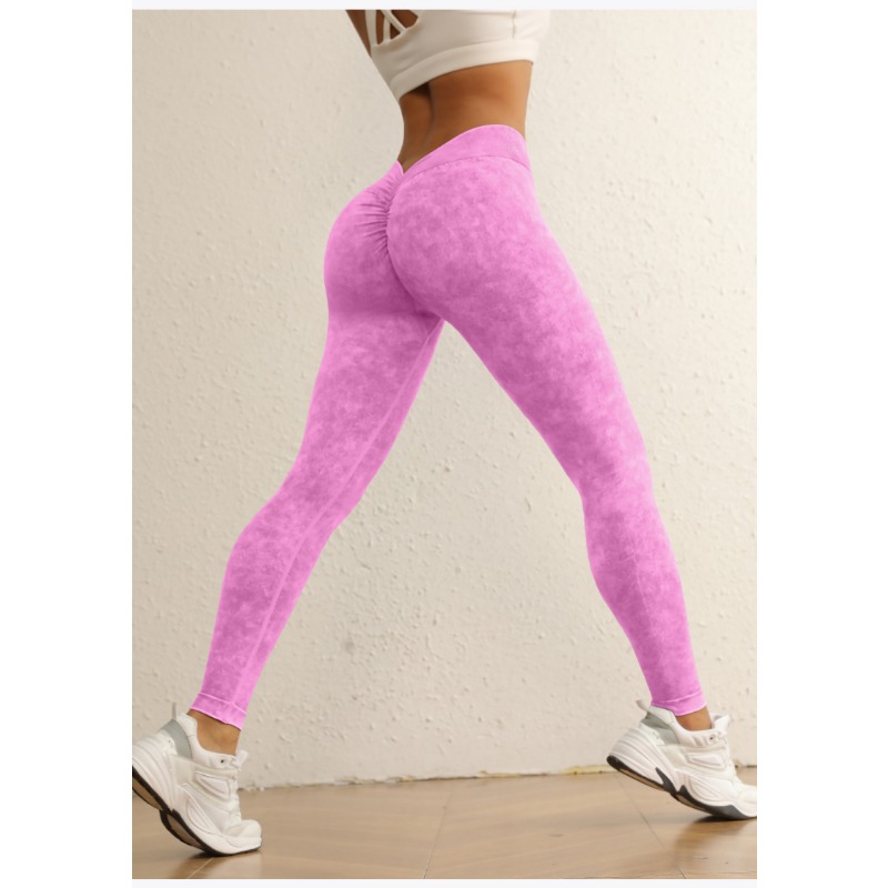 Leggings de sport sans couture pour femmes, collants à dos en V, taille haute, rehausseur de hanches, pantalons de gymnastique, lavage à l'eau givrée, extensibles, Yoga
