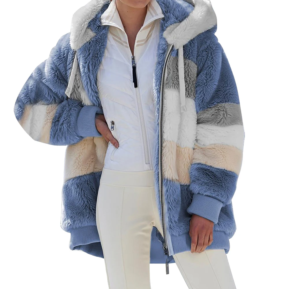 Veste surdimensionnée pour femmes manteau 2025 automne hiver chaud en peluche poche à capuche Streetwear ample dame fermeture éclair cachemire manteau d'extérieur