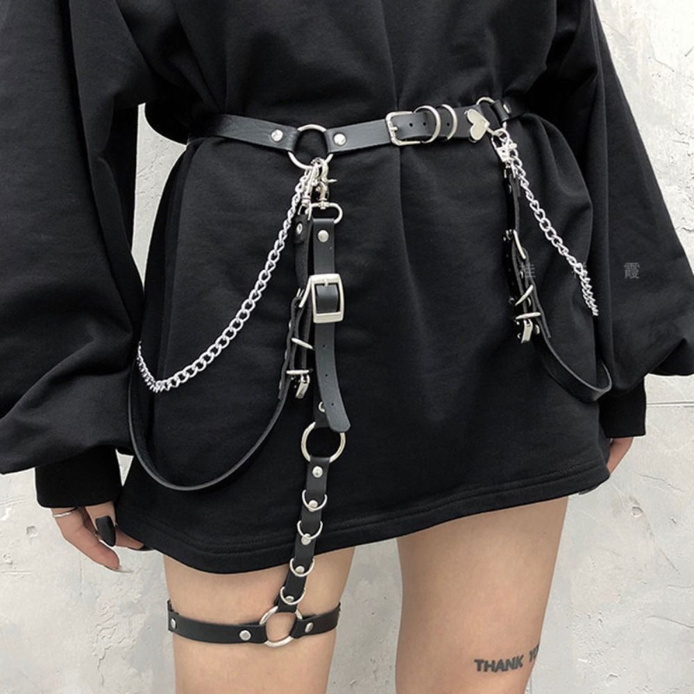 Ceinture de jupe en cuir PU pour femme, ceinture en métal, ceinture de robe en jean sexy, hip hop, rock, boîte de nuit, cœur, punk, femme