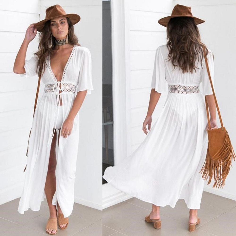 Robe d'été en dentelle pour femmes, style Boho, plage, maillot de bain, Bikini, Cover-Up, chemisier Long, ajouré, Protection solaire, Cardigan, châle