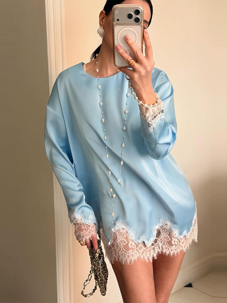 Nouvelle Collection Printemps 2026 : Chemisier Décontracté Ample à Manches Longues et Col Revers avec Lacets pour Femme – Style Urbain Chic