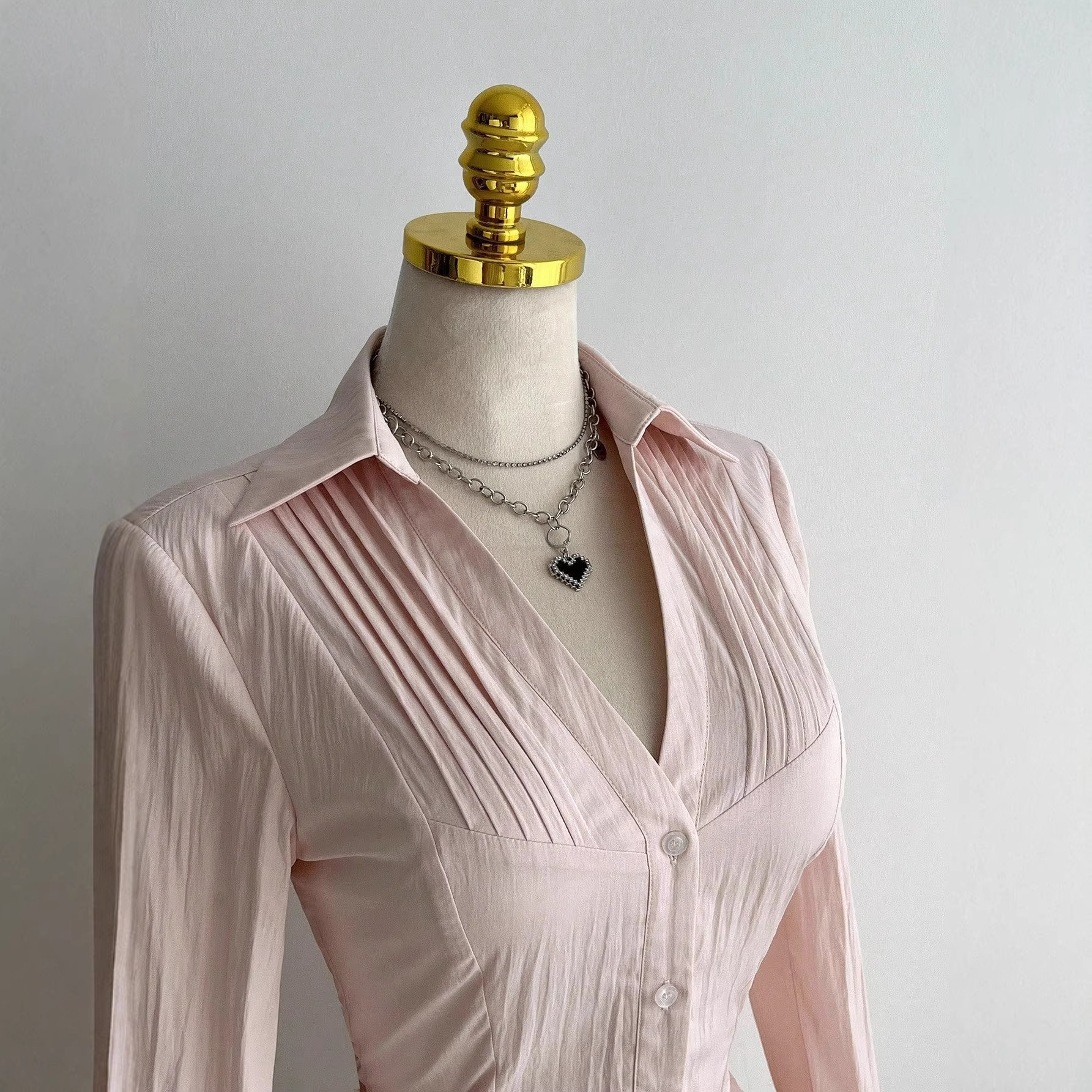Chemisiers Femme Col Rabattu Manches Longues Tops Unis Coupe Ajustée Y2K Streetwear Élégant Chemises de Travail à Empiècements Printemps 2026