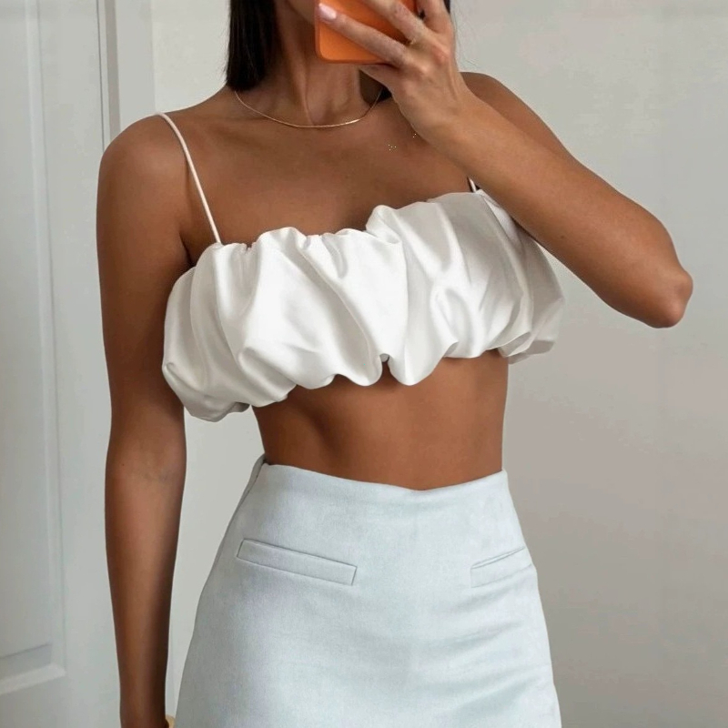 Camisole Chic et Décontractée pour Femme, Dos Nu, à Plis Floraux, Printemps-Été, Ample et Douce, Idéale pour la Plage, les Voyages et les Vacances