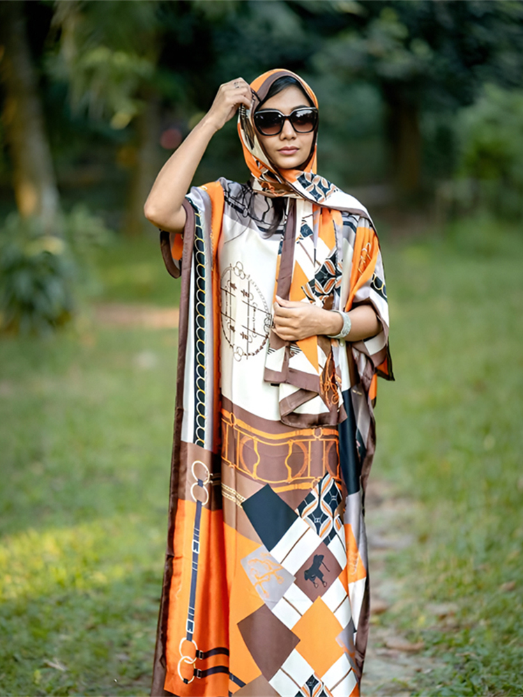 New Malaysian Muslim Print Dress Women Loose Arabic Long Maxi Dress Summer Sunscreen Cool Abaya Beach Hijab Dress Plus Size
