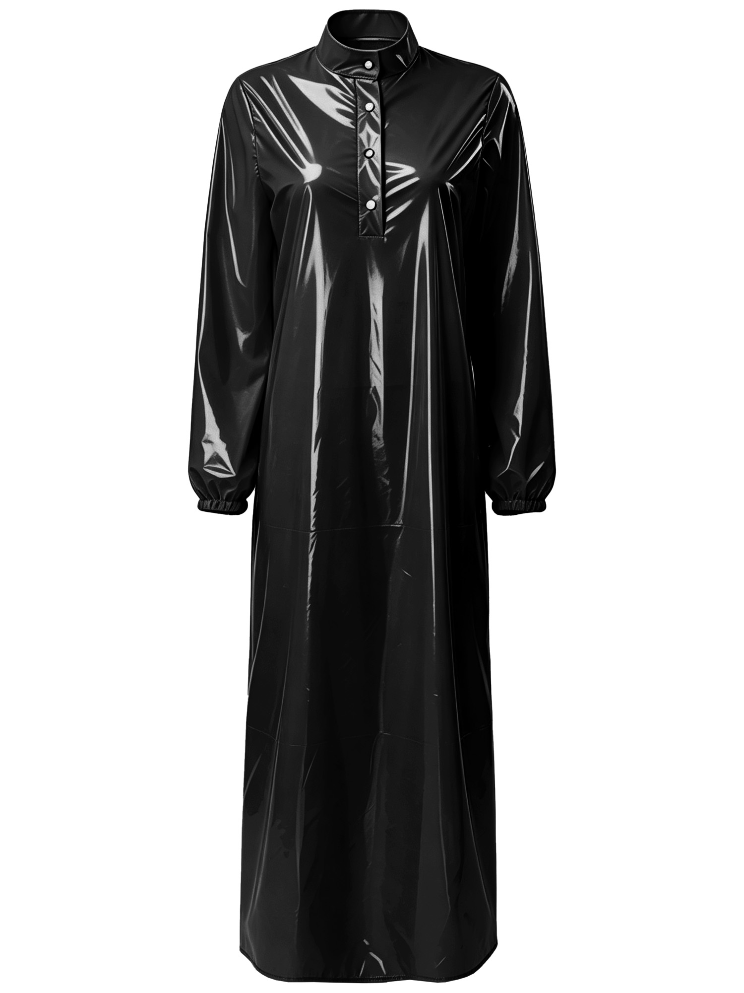 Robe sexy pour femme en vinyle brillant métallisé, col roulé, manches longues, tenue scintillante pour soirées rave, festivals de musique et sorties nocturnes.