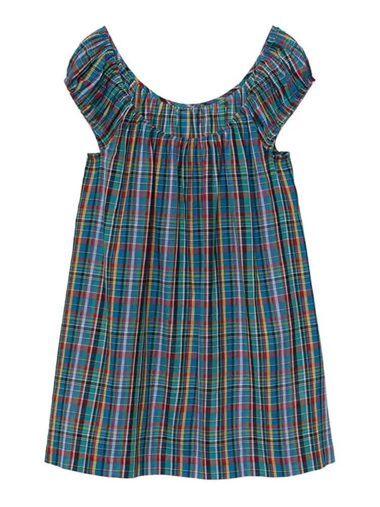 Robe Courte Ample sans Manches à Col Rond pour Femme Style Vintage ou Haut Chemisier, Nouvelle Robe Mini Débardeur à Carreaux 2026 + Hauts