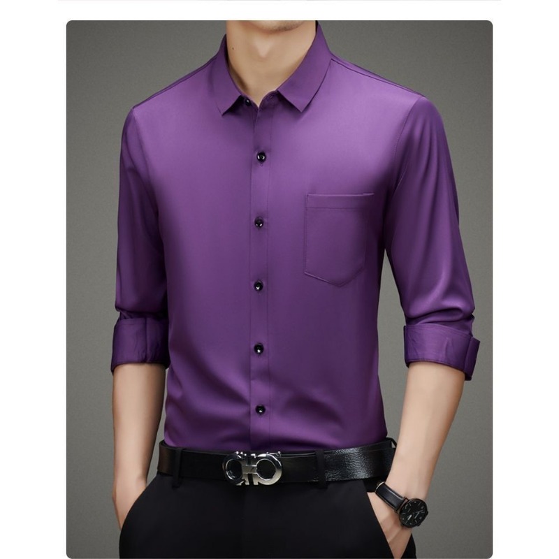 Chemise en soie de mûrier pour hommes, haute qualité, manches longues, poches, haut de gamme, Business, décontracté, élastique, Anti-rides, sans repassage