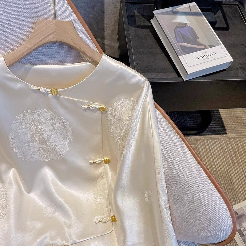 Chemise en Satin de Style chinois pour femmes, hauts blancs à bascule, manches longues, amples, assortis avec tout, nouvelle collection printemps automne Y2k, 2026