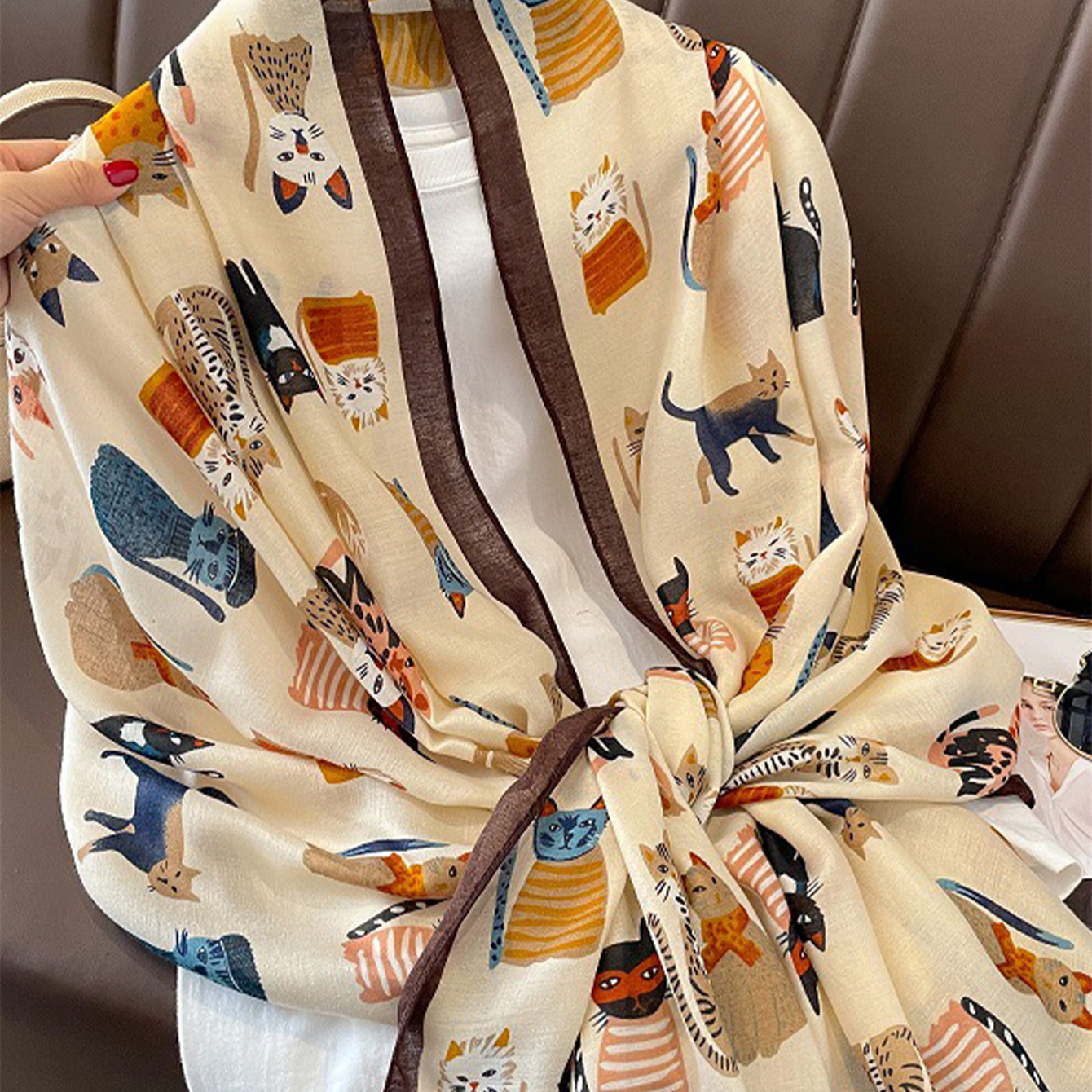 Femmes imprimé écharpe longue châle Animal luxe Designers écharpe mignon chat modèles Hijab doux Viscose Hijab femmes Floral Tippet