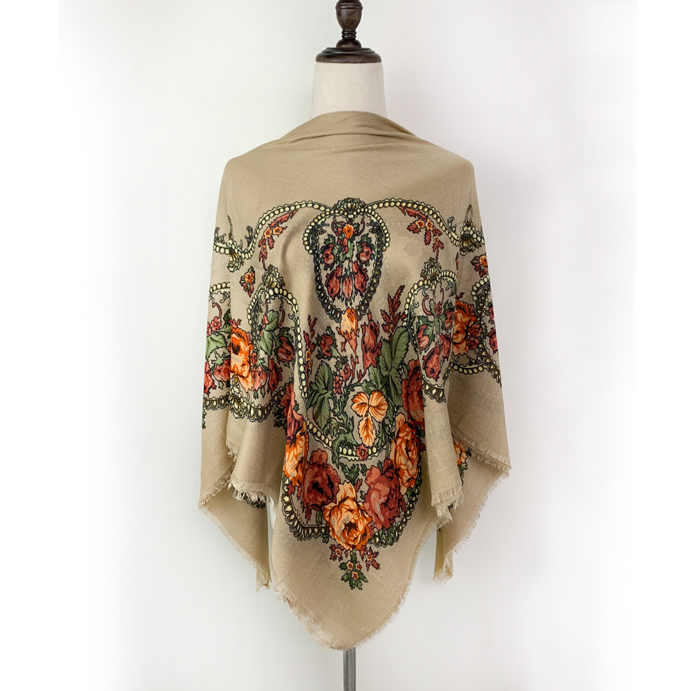 Foulard carré russe à fleurs de luxe pour femmes, Bandana fin et respirant, pare-soleil de voyage ethnique, châles de plage, 120x120cm