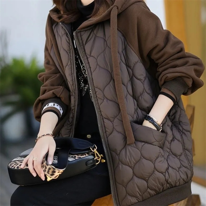 Veste d'automne/hiver pour femme, à capuche, en coton matelassé, modèle 2026, style européen, grande taille, coupe ample, vêtement d'extérieur pour femme.