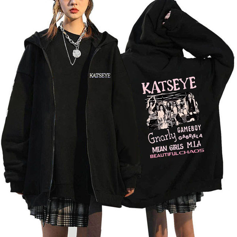 Katseye – sweat-shirt à capuche avec fermeture éclair pour homme et femme, imprimé drôle, graphique gothique Y2k, mode Vintage, vêtements de rue