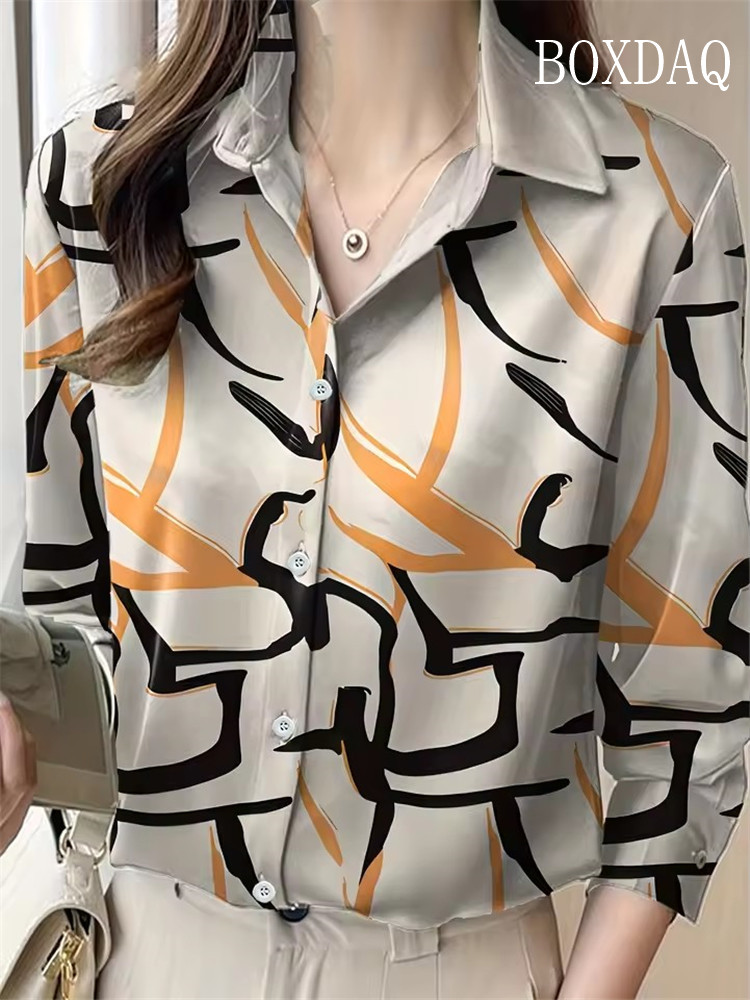 Femmes chemise 2025 automne vêtements femmes Blouses Vintage bureau dame à manches longues Blouse boutonné revers chemises OL imprimer femmes hauts