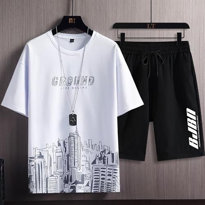 Costume de Sport décontracté en soie glacée pour hommes, sweat-shirt imprimé, pantalon de survêtement, Jogging en plein air, basket-ball, entraînement, Fitness, costume 2 pièces