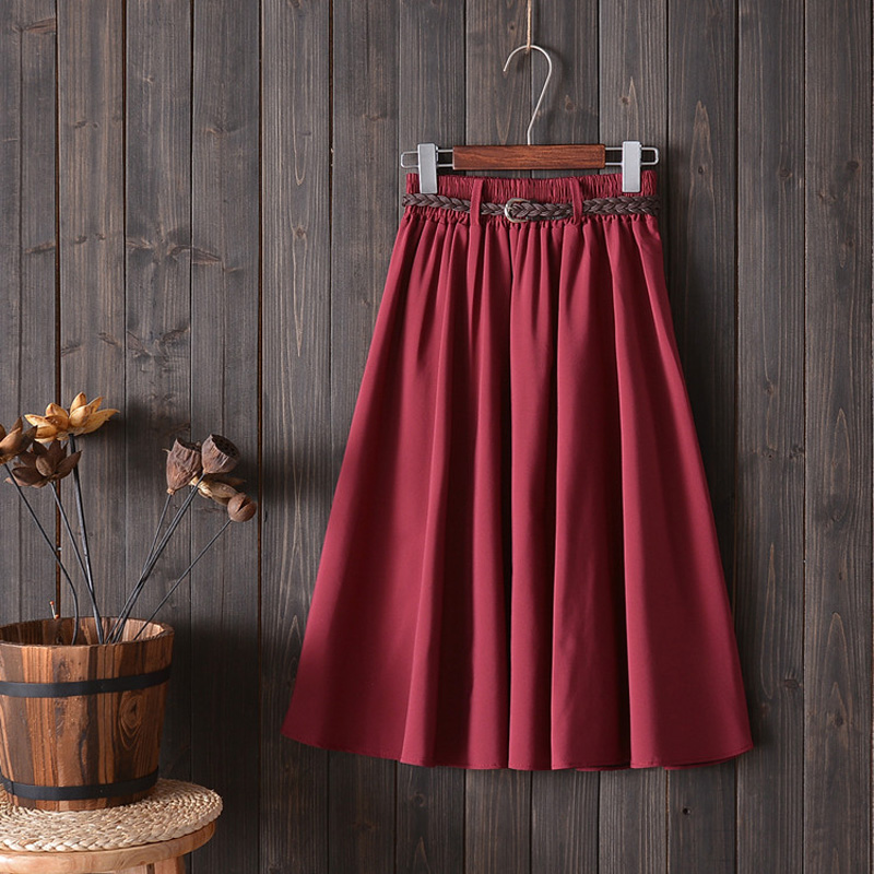 Jupe plissée mi-longue avec ceinture pour femme, taille haute, style coréen, collection été 2020
