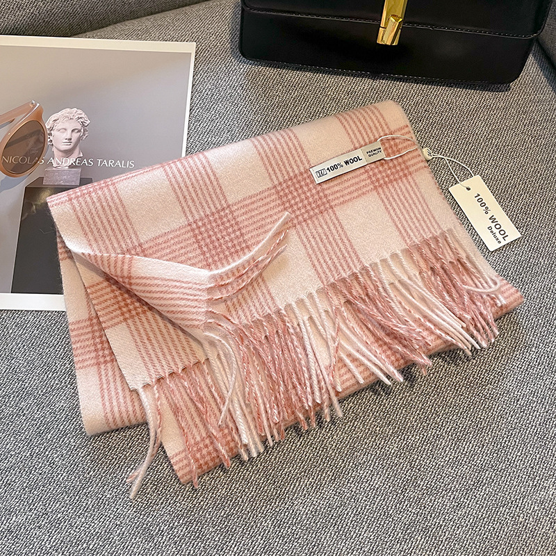 Luxe hiver 100% laine écharpe femmes Plaid cachemire mouchoir chaud Pashmina femme châle enveloppement doux Bufanda foulards étole