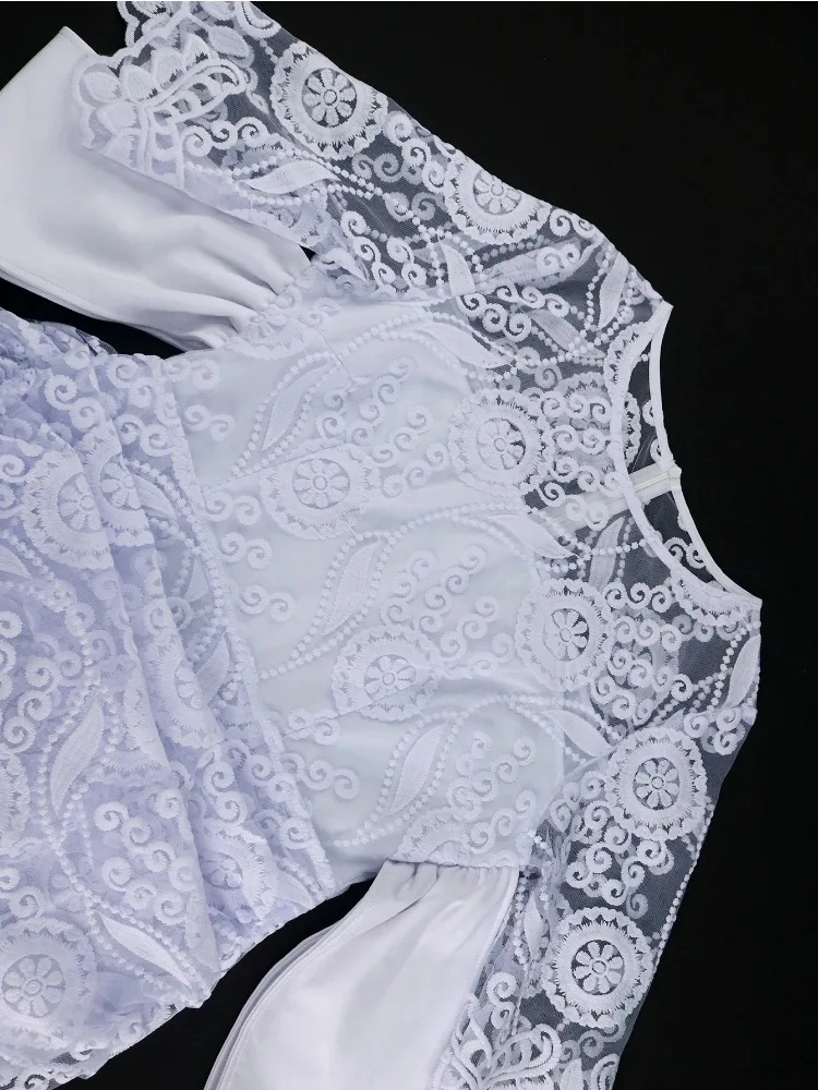 Robe mi-longue brodée à col rond pour femmes, robes vintage en dentelle blanche, tunique GT Hip, rétro, élégante, fête de vacances, mariage, quoi que ce soit