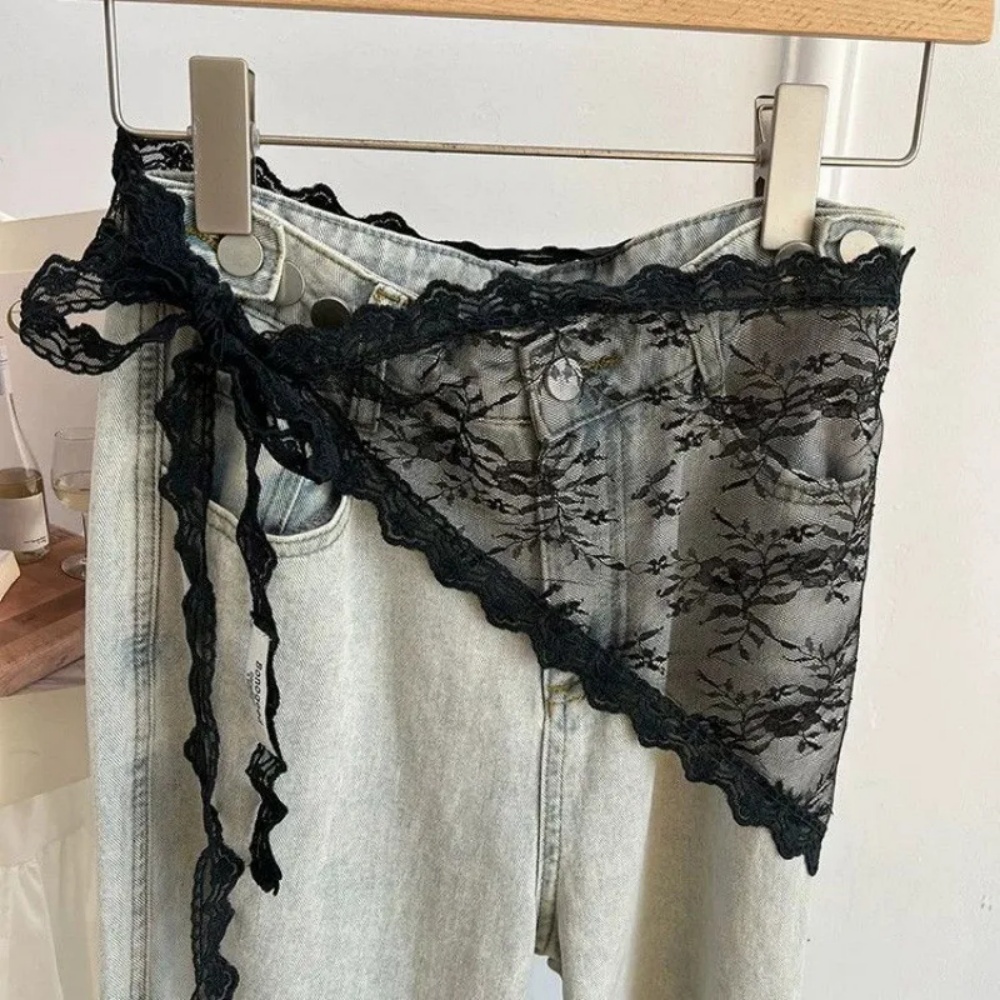 Foulard à bordure en dentelle, Jupe courte triangulaire, Demi-jupe, Jupe à volants, Tablier à bordure en dentelle, Dentelle douce, Foulard de printemps superposé