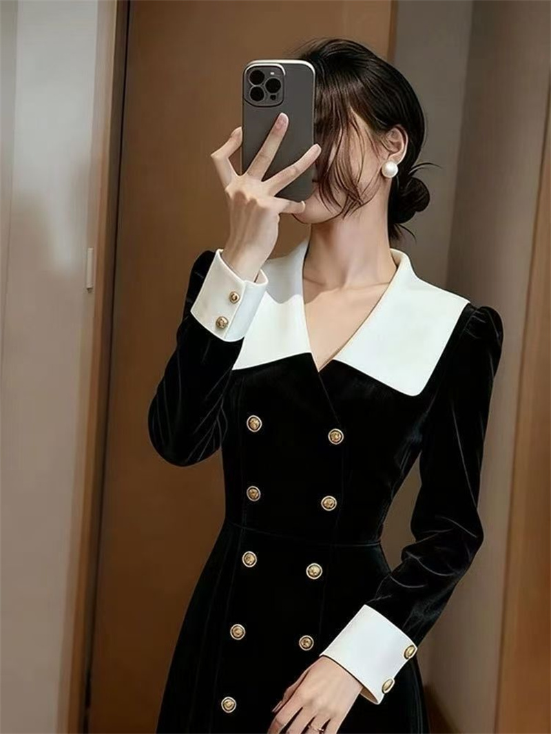 Robe longue en velours à col rabattu pour femmes, robes de longueur de document, monochromatique, haut de gamme, grande taille, 4XL, loisirs, dames, automne, nouveau