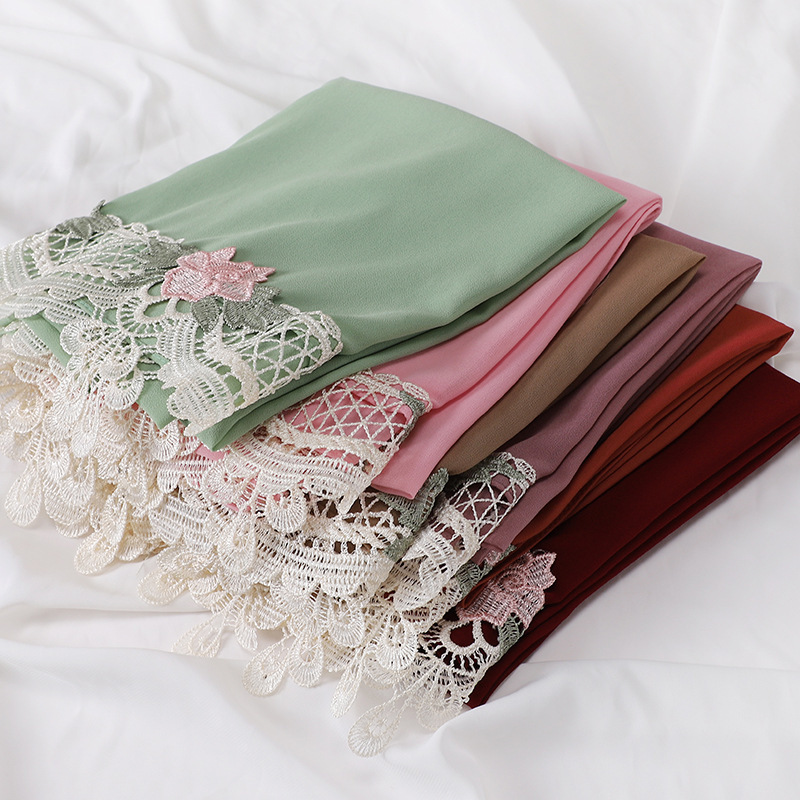 Abaya-Long châle en mousseline de soie perlée pour femme musulmane, hijab haut de gamme, dentelle brodée florale, écharpe ronde pour femme, turban islamique, nouveau, 70x175cm