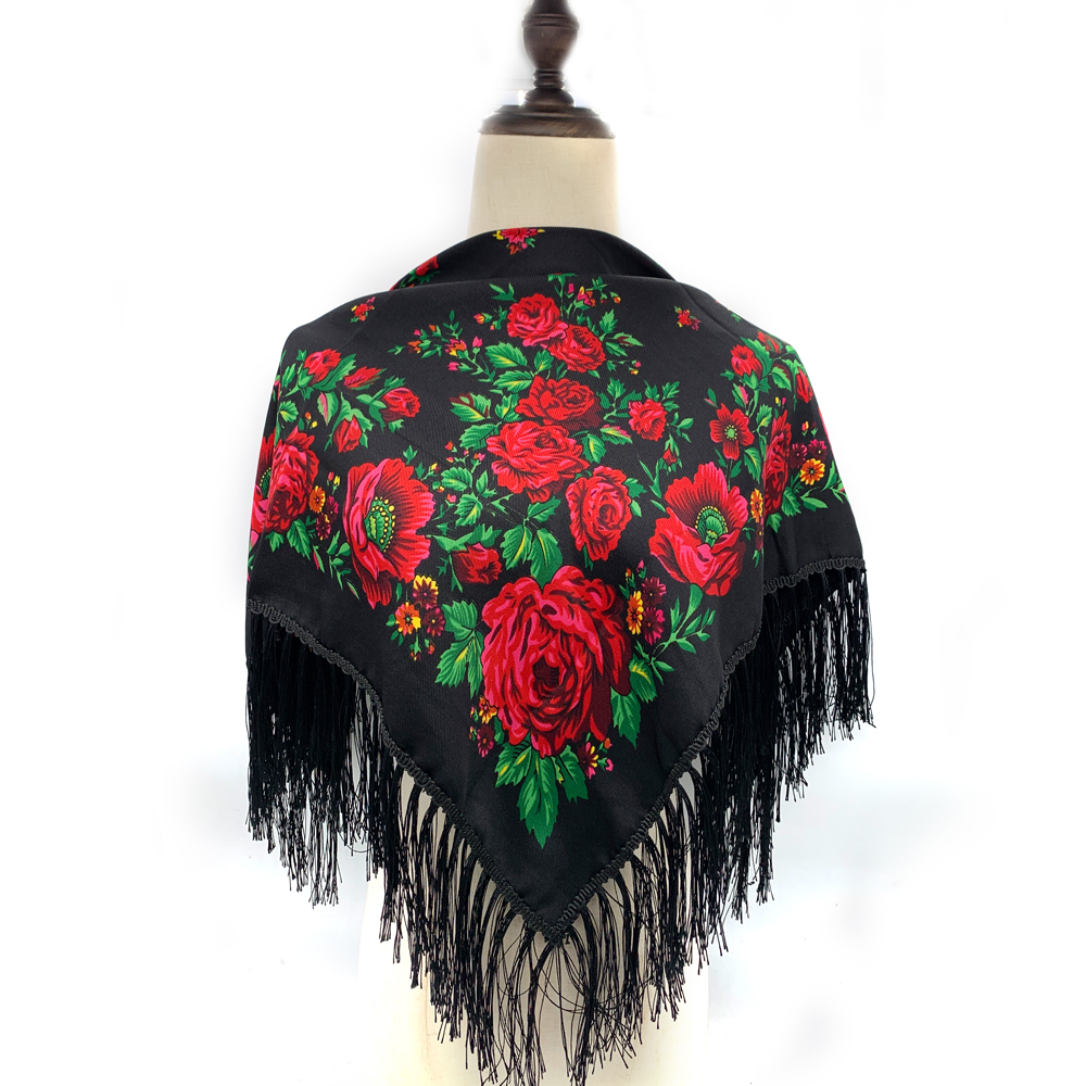 Écharpe carrée russe femmes luxe imprimé fleuri frangé Bandana foulards paréo dame bandeau foulards Babushka bandeau