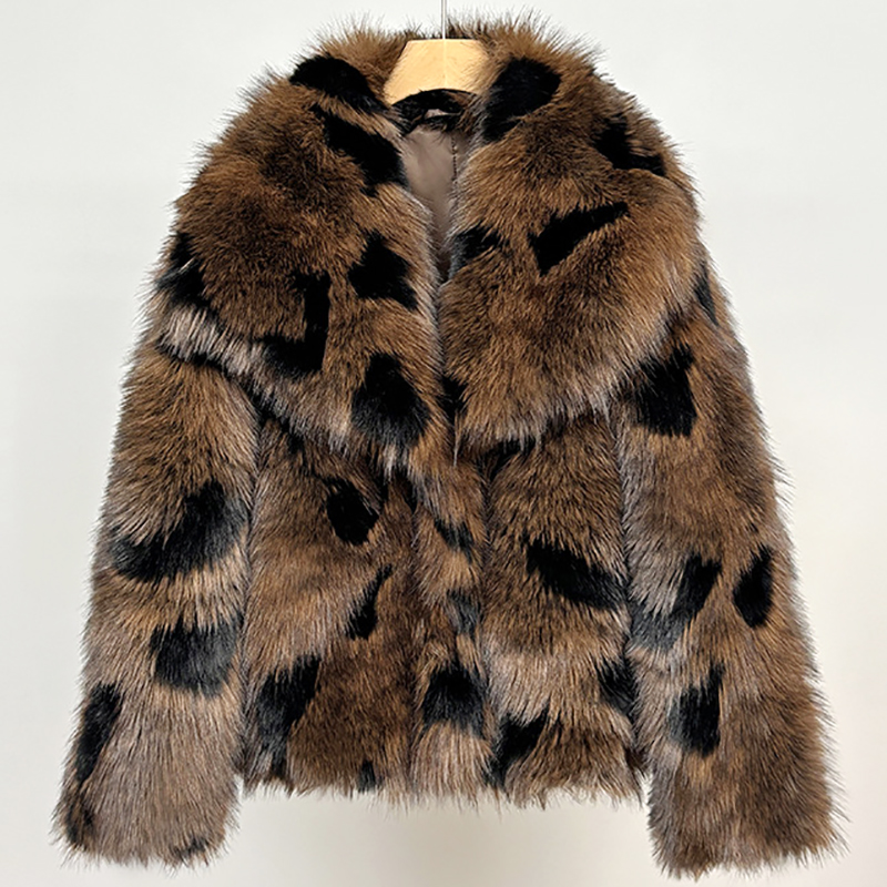 Manteau de fourrure pour femmes, veste chaude surdimensionnée à panneaux à revers, automne femme, manches longues, hauts courts amples, Chic, vêtements d'extérieur pour dames