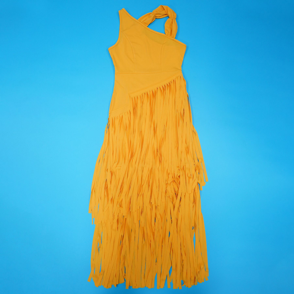 Robe longue asymétrique à franges et à col halter pour femmes, sans manches, plissée, à coupe asymétrique, robe de soirée africaine pour mariage ou réception.
