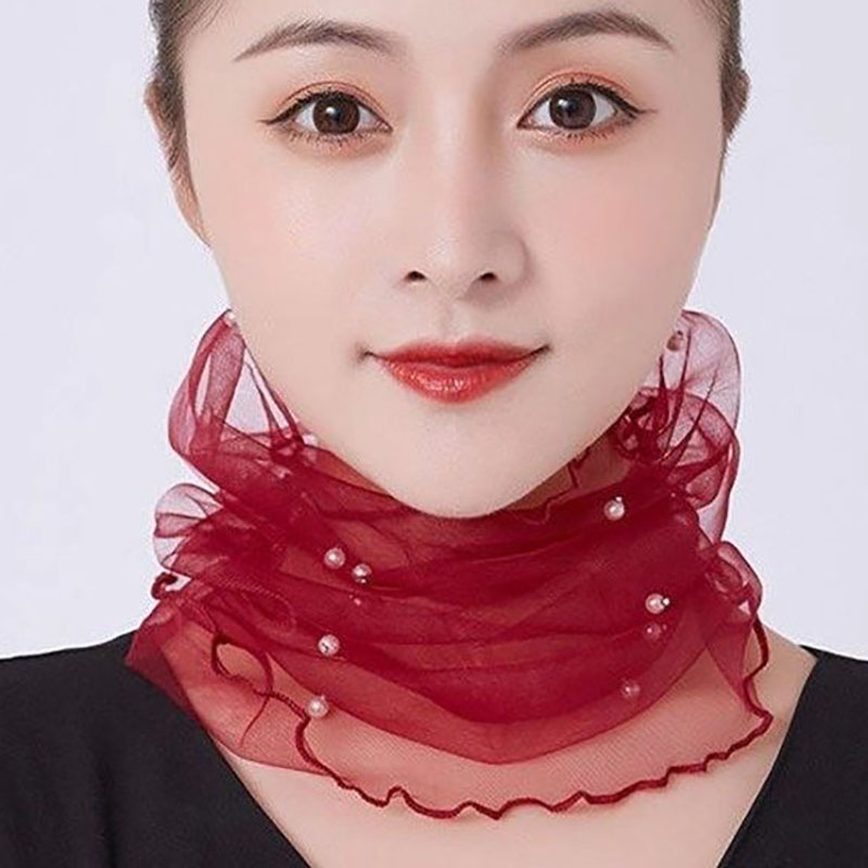 Écharpe en dentelle perlée pour femmes avec maille printemps-été pour la protection du cou et la protection solaire, écharpe à la mode, légère et respirante