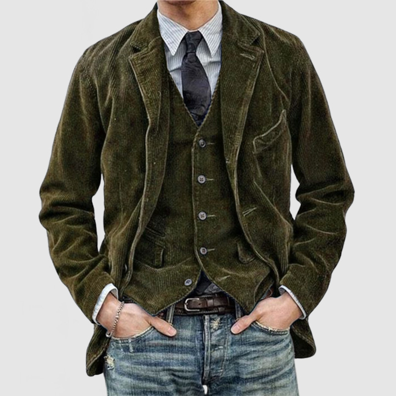 Nouveaux vêtements d'automne pour hommes. Costume en velours côtelé de couleur unie. Veste décontractée à col de costume décontracté à la mode pour hommes européens et américains.